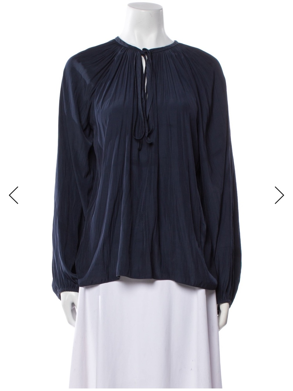Ramy Brook Navy Tie-Neck Long-Sleeve Blouse